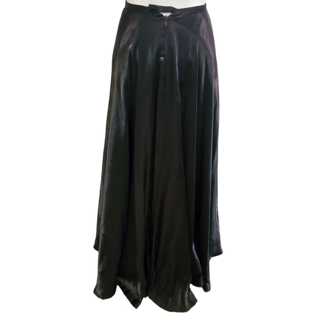 Vintage 90s Cache Silver‎ Black Metallic Long Formal Skirt Sz 2 - Picture 4 of 9
